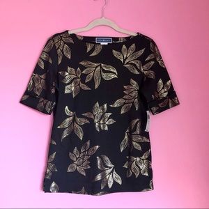 Karen Scott Black and Gold Floral Shirt